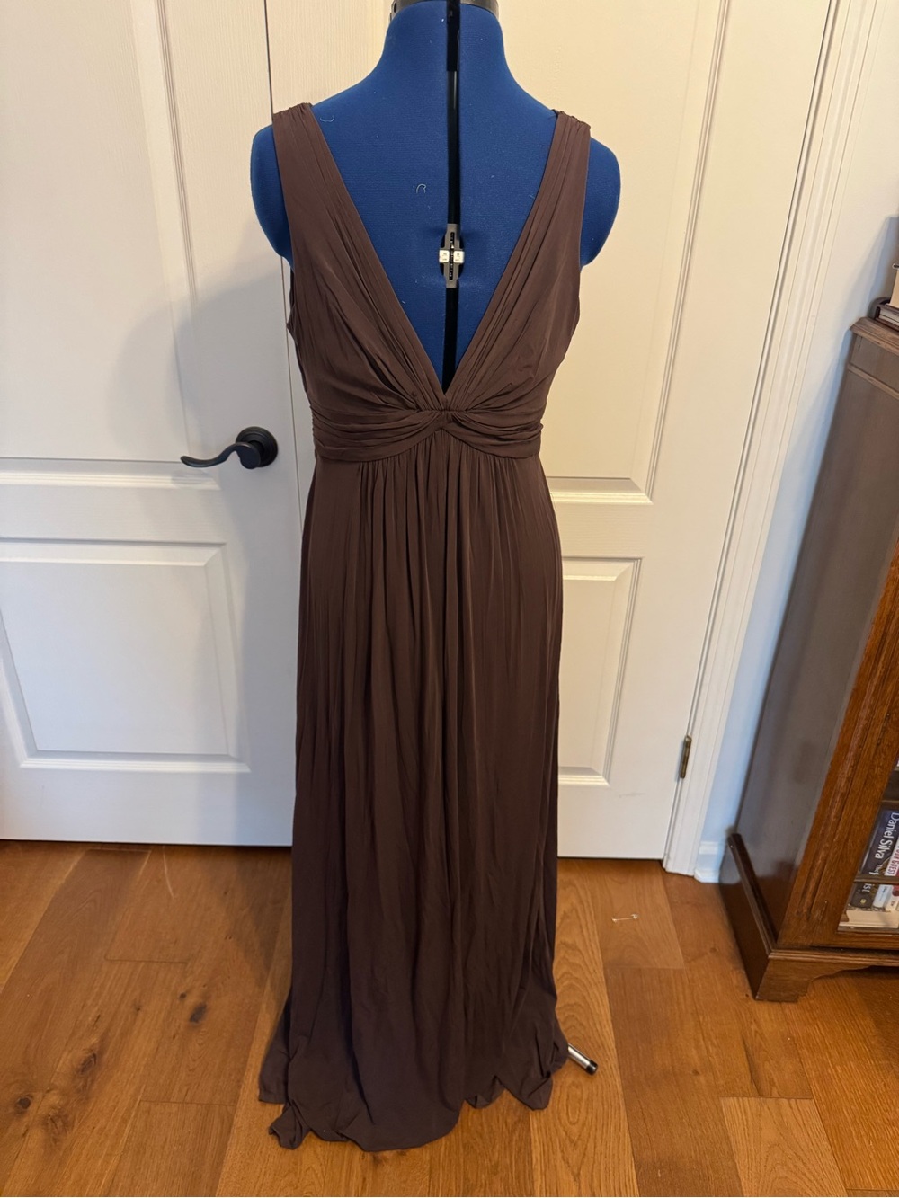 BCBGMaxAzria Chocolate Brown Twisted Waist V-Neck Maxi Dress